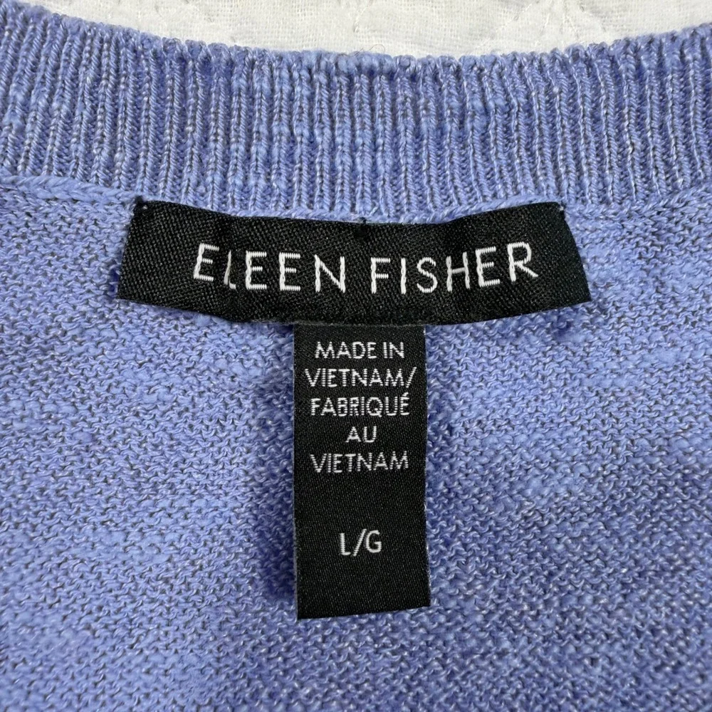 Eileen Fisher Knit Top Women's‎ L Blue Quiet Luxury Organic Linen Cotton EUC